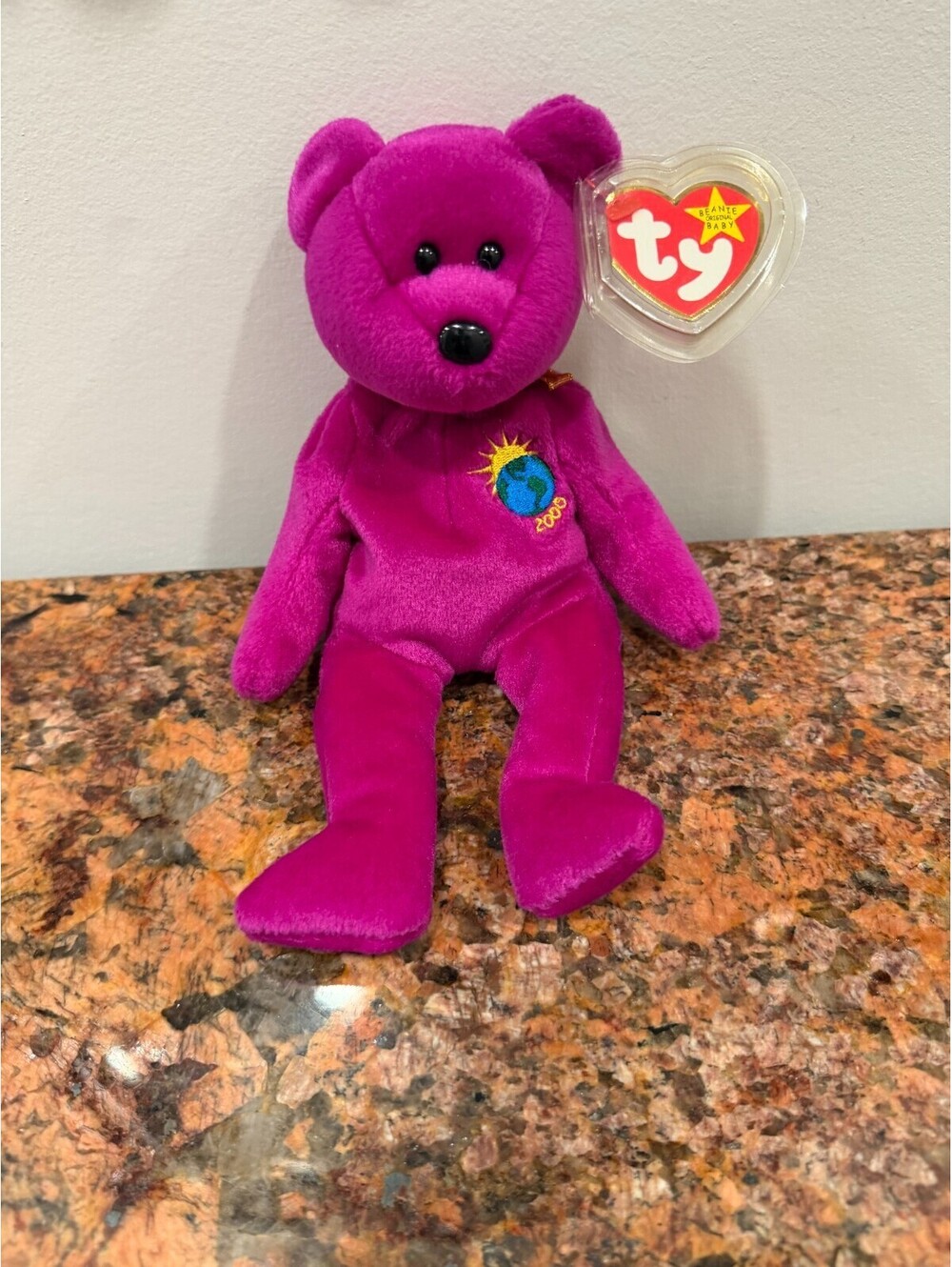 Vintage Ty Beanie Babies Millennium Bear Plush Toy - Purple